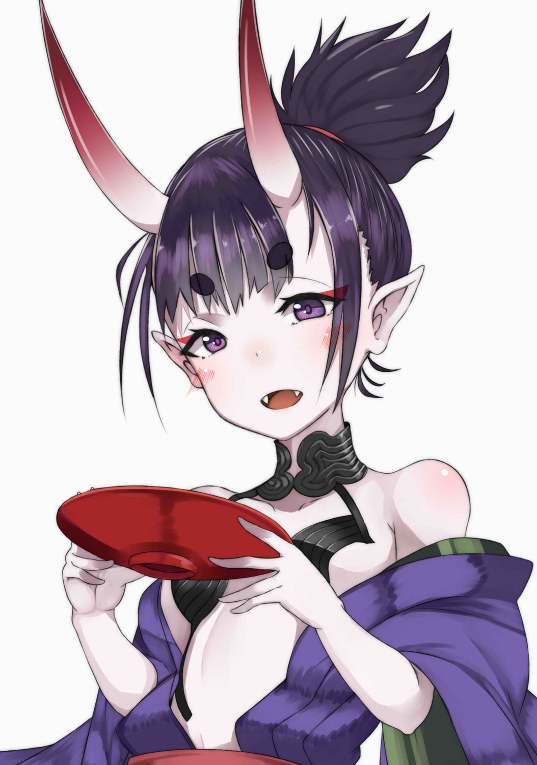 beriko_(dotera_house), fate/grand_order, horns, japanese_clothes, no_bra, open_shirt, pointy_ears, shuten_douji_(fate)