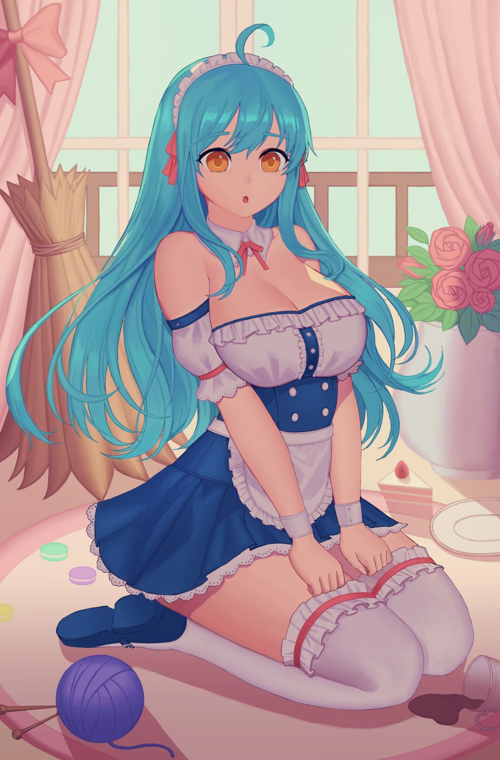 cleavage, corgi_(artist), maid, thighhighs
