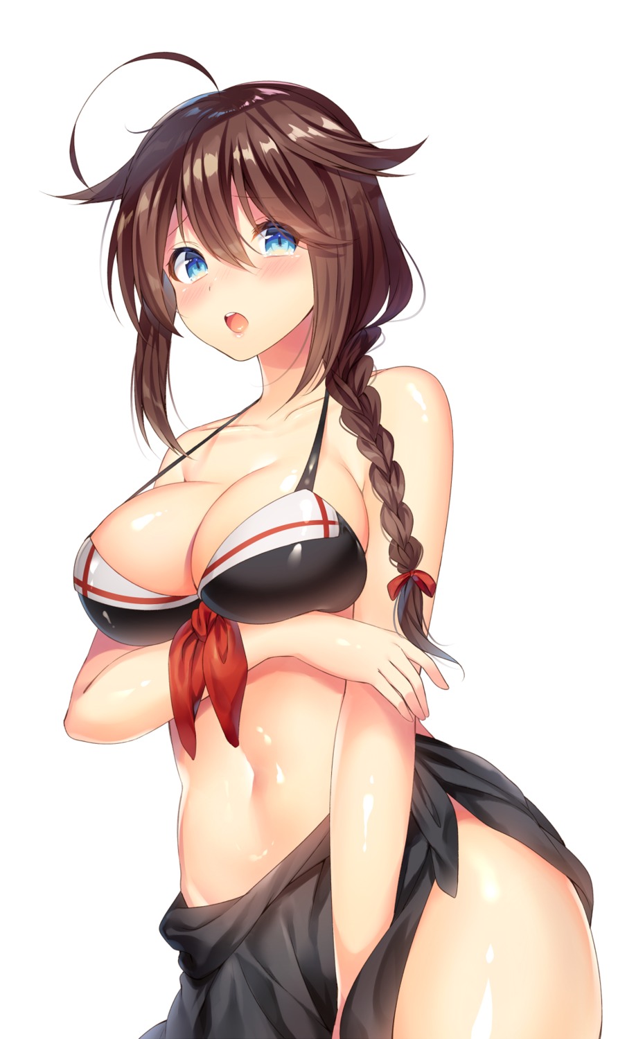 bikini_top, breast_hold, cleavage, kantai_collection, ntk_7t5, shigure_(kancolle), swimsuits