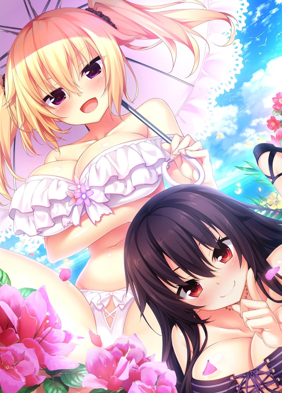 bikini, breast_hold, cleavage, harukaze-soft, kuroki_michi, nora_to_oujo_to_noraneko_heart_-nora_princess_and_stray_cat.-, oozora_itsuki, patricia_of_end, swimsuits, umbrella