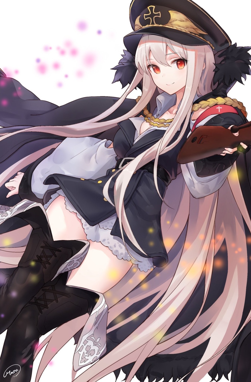 cleavage, girls_frontline, gun, haru_ato, kar98k_(girls_frontline), thighhighs, uniform