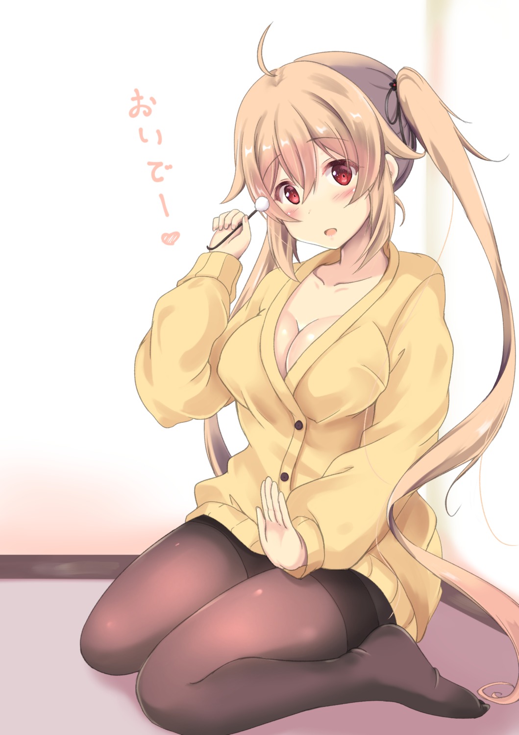 cleavage, feet, kantai_collection, murasame_(kancolle), pantyhose, purunyara, sweater