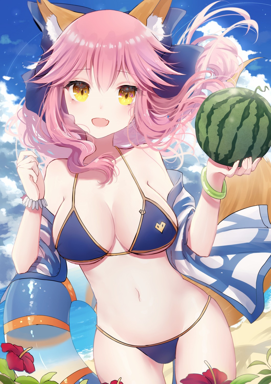 animal_ears, bikini, cleavage, fate/extra, fate/grand_order, fate/stay_night, kitsune, saikou-iro_aurora, swimsuits, tail, tamamo_no_mae, underboob