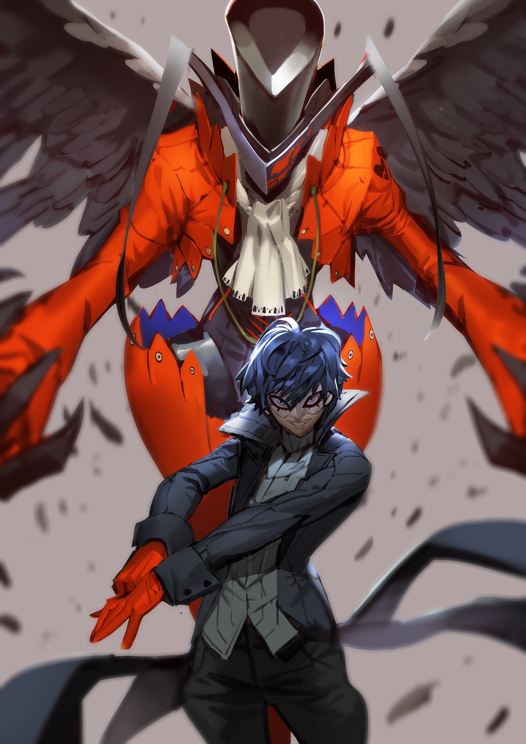 amamiya_ren, arsene_(persona_5), business_suit, jojaow, male, persona_5, wings