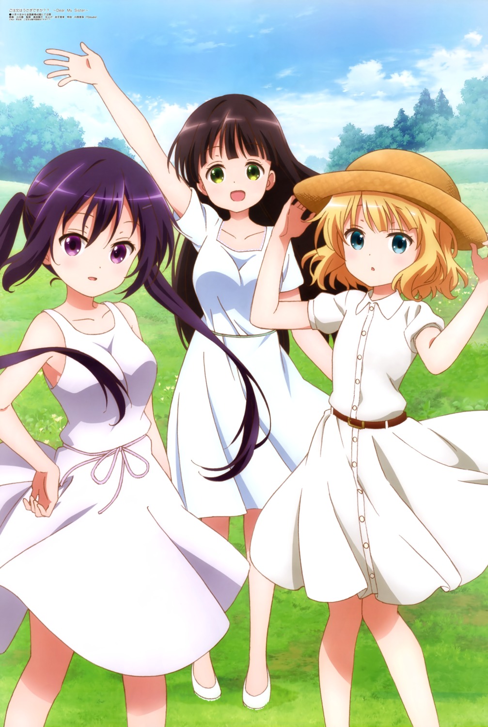 dress, gochuumon_wa_usagi_desu_ka?, kirima_sharo, ogawa_akane, summer_dress, tedeza_rize, ujimatsu_chiya