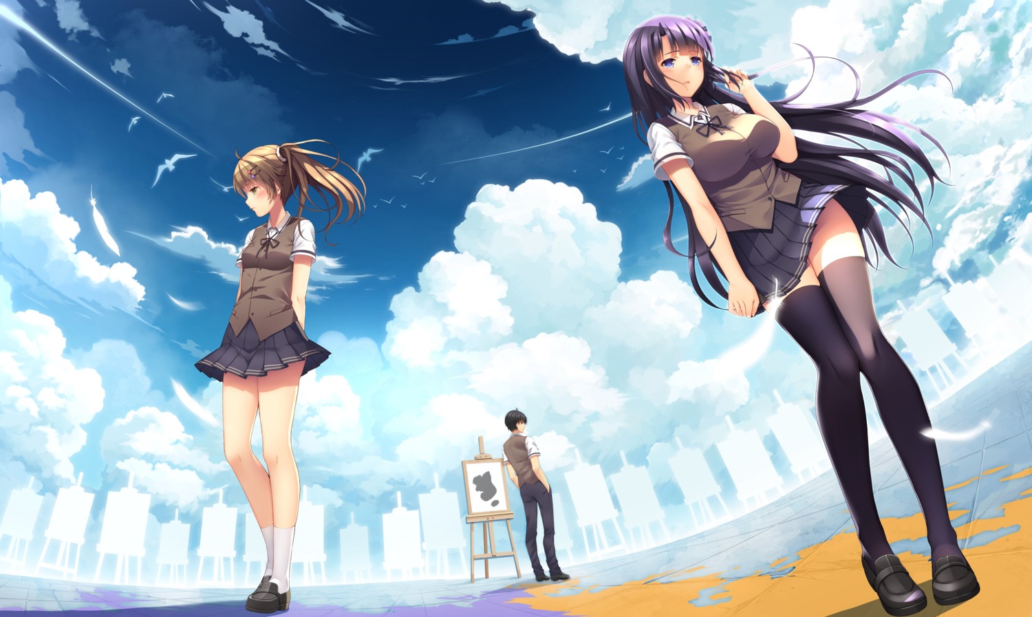 hl-galgame, kazuzu, seifuku, thighhighs, tricolour_lovestory