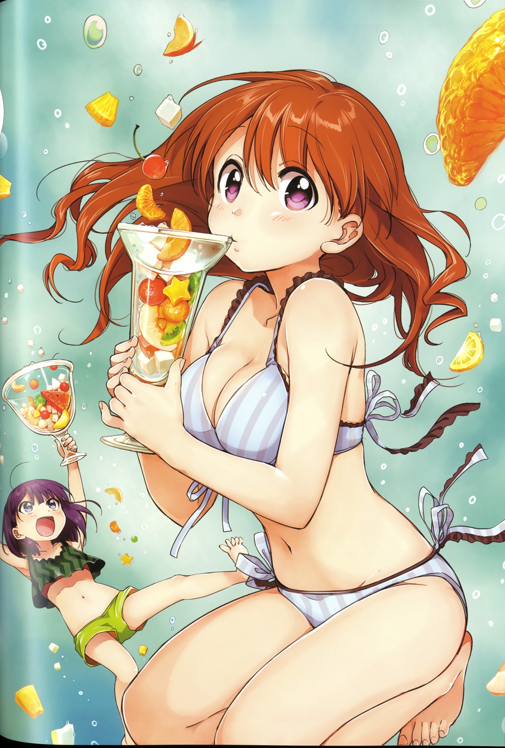 bikini, binding_discoloration, cleavage, kawai_makoto, koufuku_graffiti, machiko_ryou, morino_kirin, swimsuits