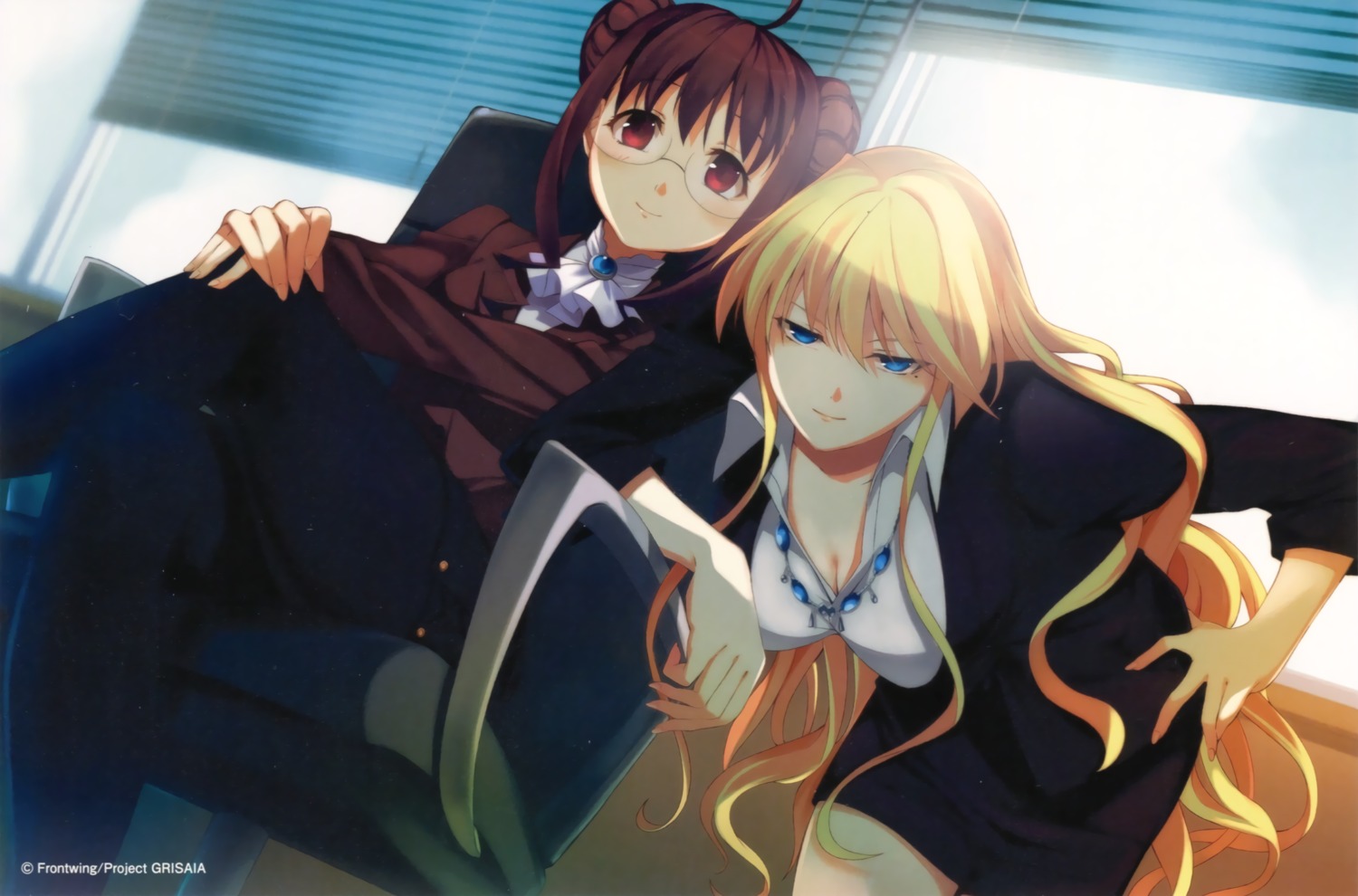 business_suit, cleavage, endcard, grisaia, grisaia_no_kajitsu, harudera_yuria, megane, pantyhose