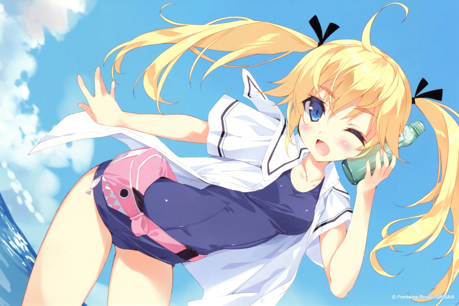 endcard, grisaia, grisaia_no_kajitsu, matsushima_michiru, open_shirt, school_swimsuit, seifuku, swimsuits