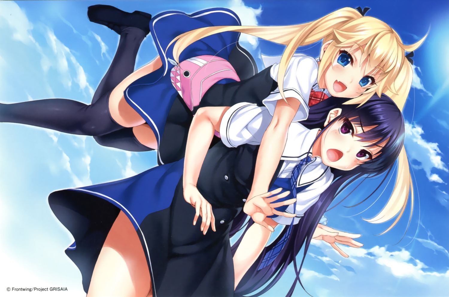 cle_masahiro, endcard, grisaia, grisaia_no_kajitsu, matsushima_michiru, sakaki_yumiko, seifuku, thighhighs