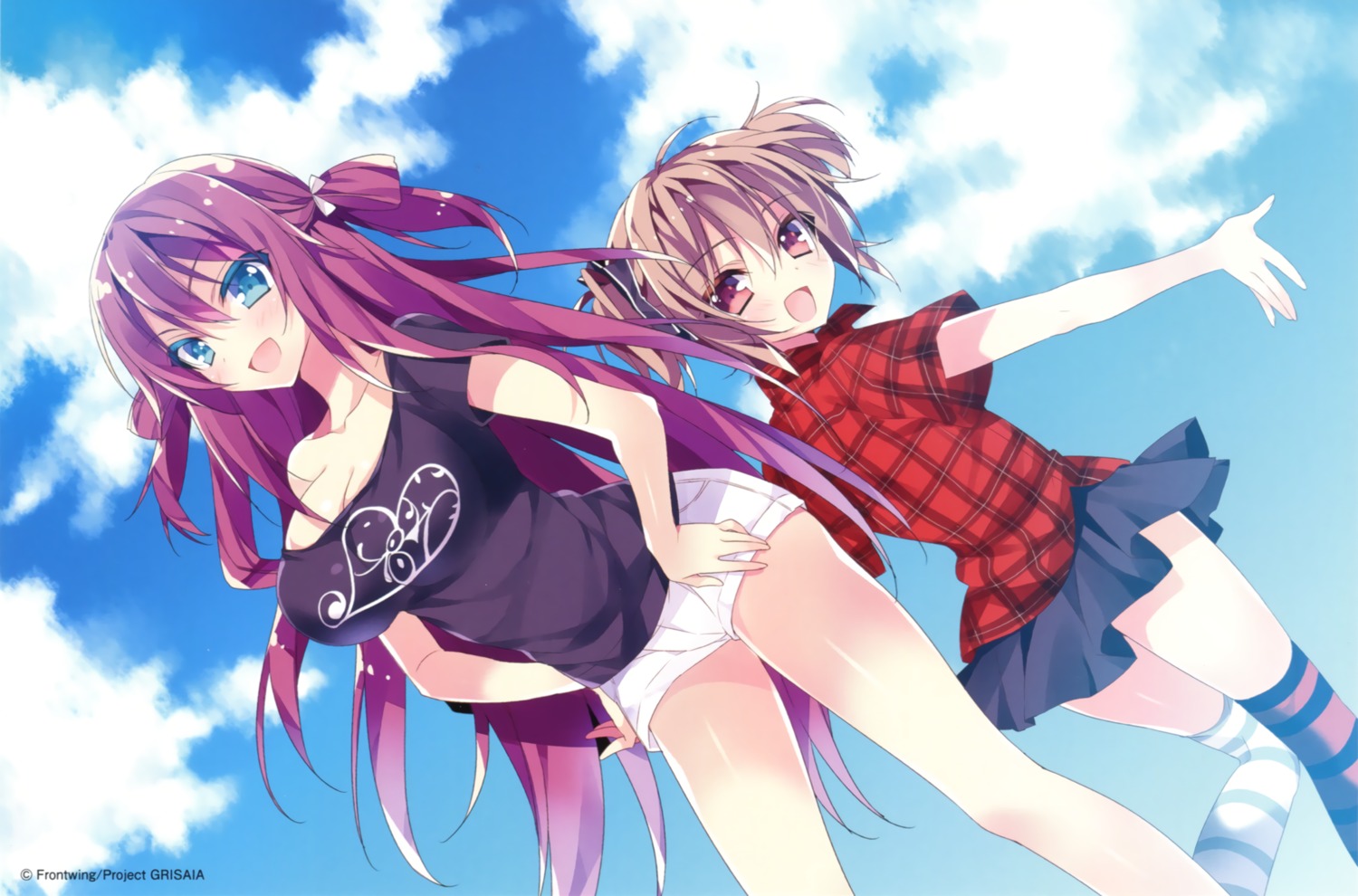 anapom, cleavage, endcard, grisaia, grisaia_no_kajitsu, irisu_makina, suou_amane, thighhighs