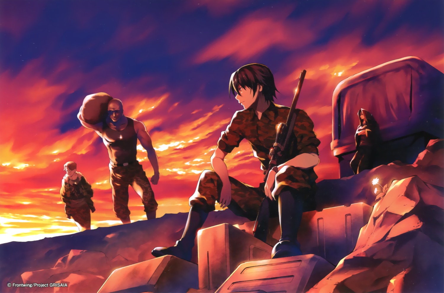 daniel_bone, endcard, grisaia, grisaia_no_kajitsu, gun, kazami_yuuzi, kikurage, robert_wallson, uniform