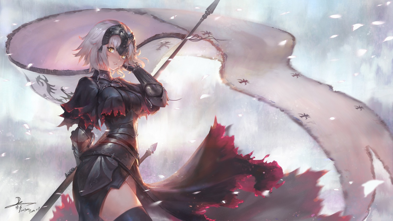 armor, duan_henglong, fate/grand_order, jeanne_d'arc, jeanne_d'arc_alter_(fate), sword, thighhighs, wallpaper