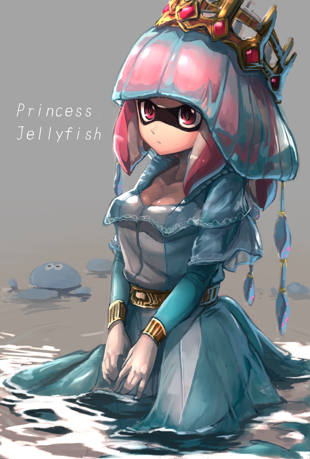 cleavage, dress, inkling_(splatoon), kashu_(hizake), splatoon, wet