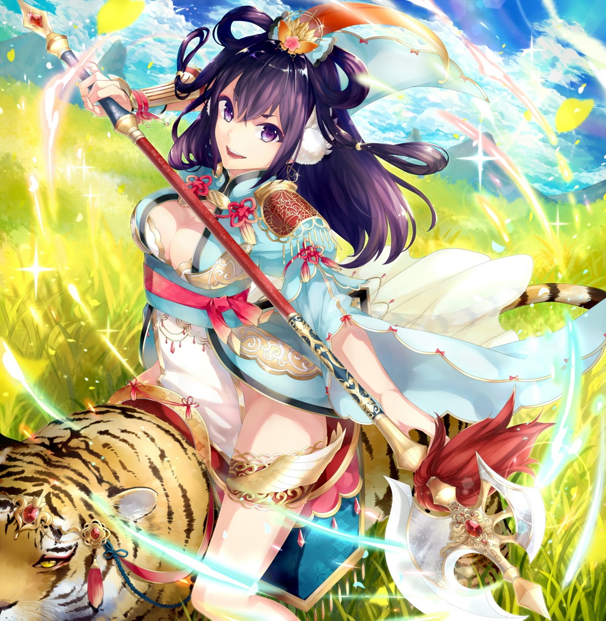 asian_clothes, cleavage, gari, garter, weapon
