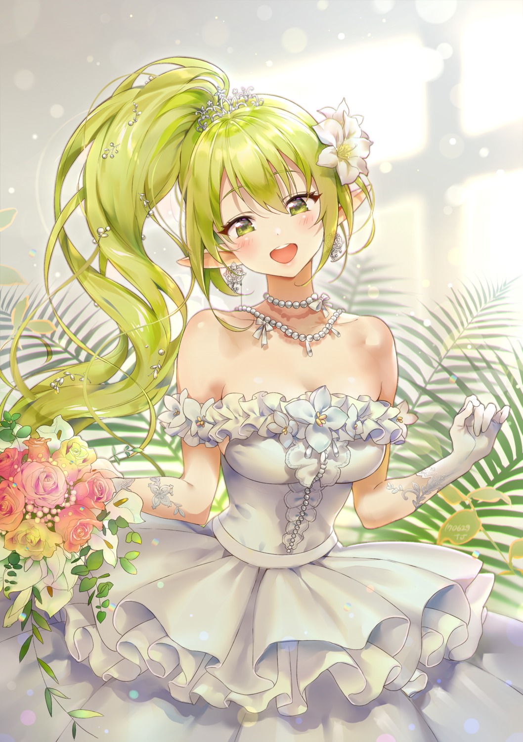 cleavage, dress, elf, elsword, pointy_ears, rena_(elsword), tanjel, wedding_dress