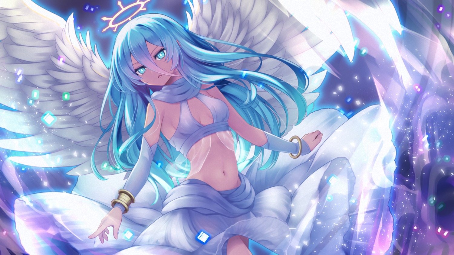 angel, cleavage, kiyu_(kiyupapiko), see_through, wallpaper, wings