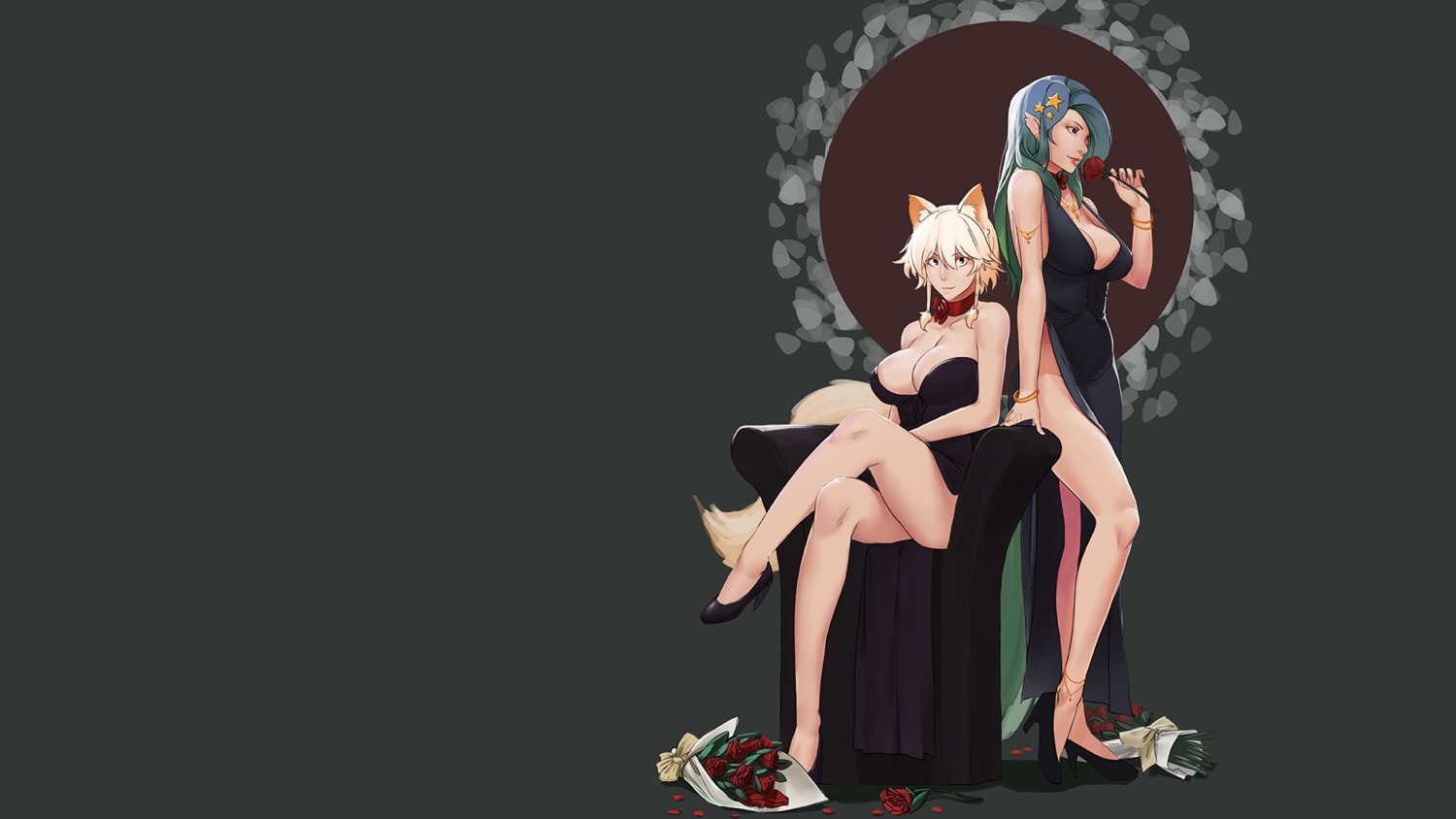 animal_ears, dress, heels, less, tail, wallpaper