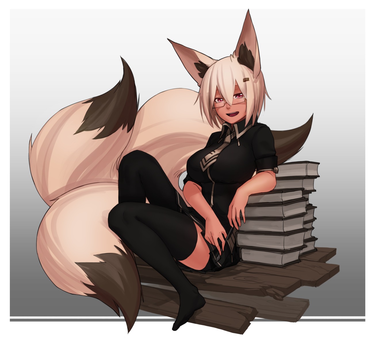 animal_ears, feet, less, megane, tail, thighhighs