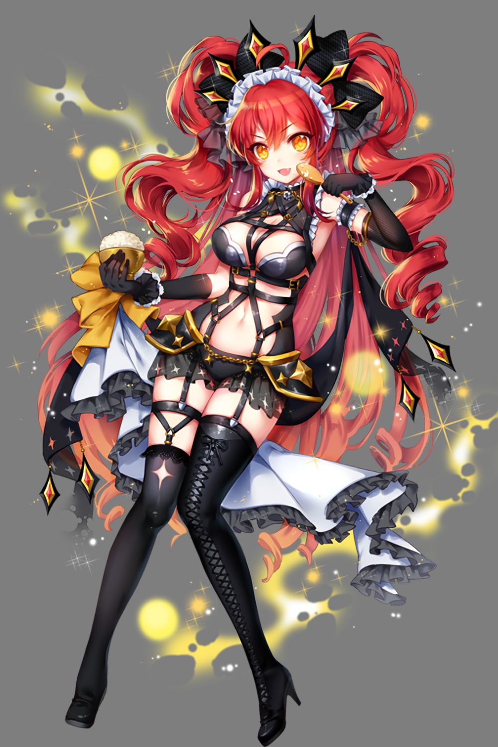 bikini_armor, bittersweet, cleavage, heels, maid, soccer_spirits, stockings, thighhighs