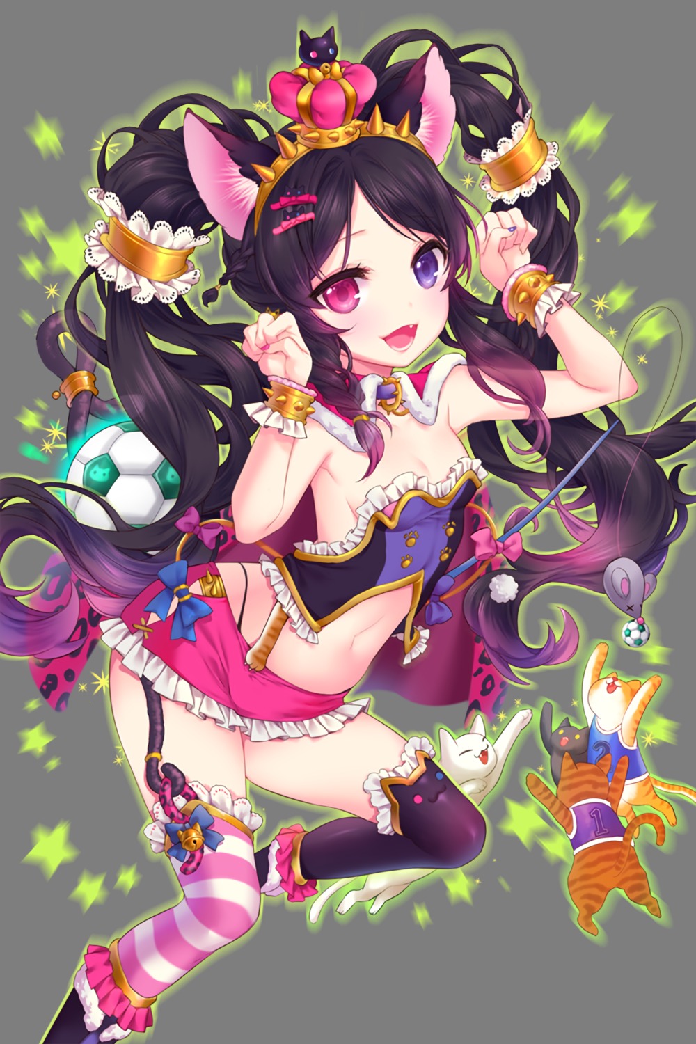 animal_ears, bittersweet, cleavage, heterochromia, neko, nekomimi, pantsu, soccer_spirits
