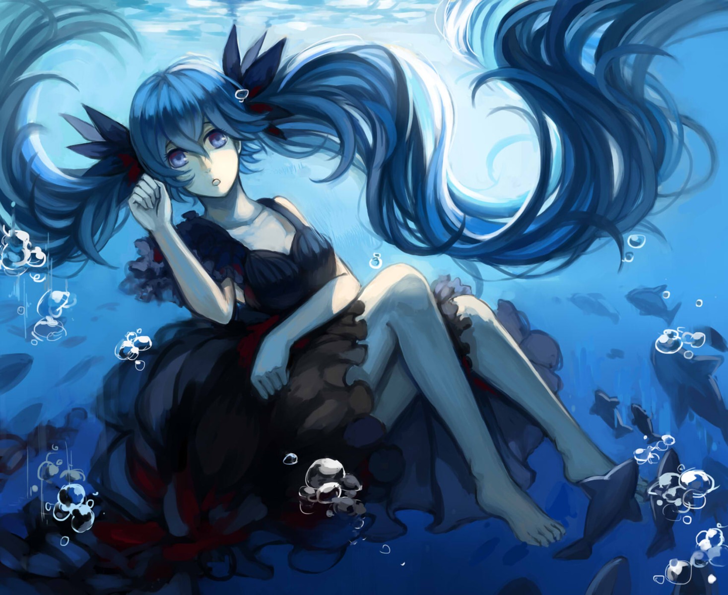 cleavage, dress, hatsune_miku, ryuuwa, shinkai_shoujo_(vocaloid), vocaloid