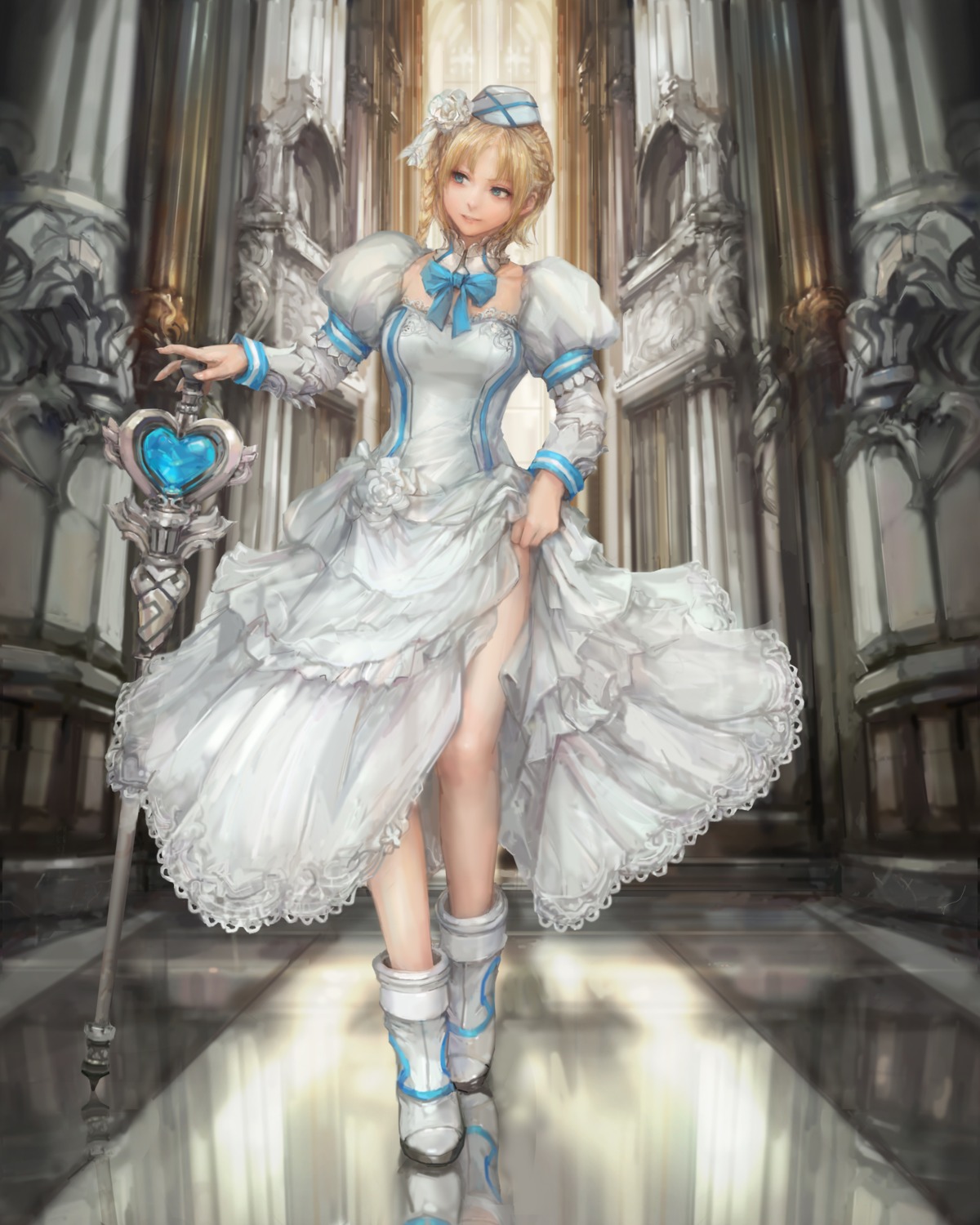 dress, miche, skirt_lift, weapon