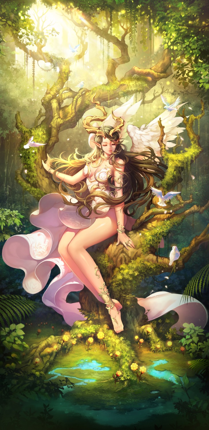 cleavage, dress, horns, majo, pointy_ears