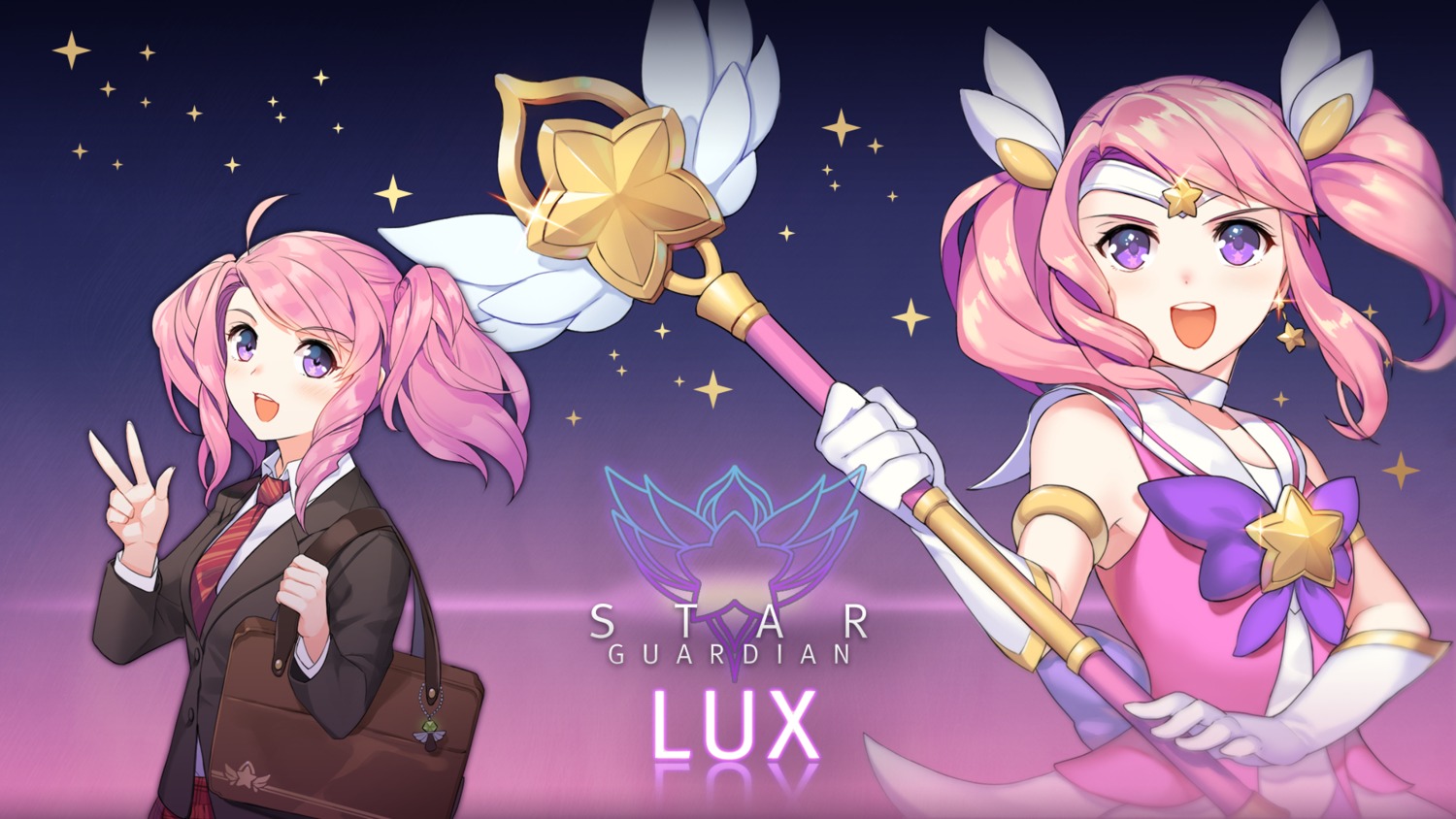 dakun, league_of_legends, luxanna_crownguard, seifuku, wallpaper, weapon