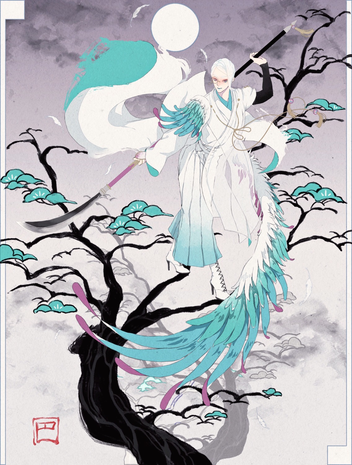 male, pekemaru, tomoega_naginata, touken_ranbu, weapon