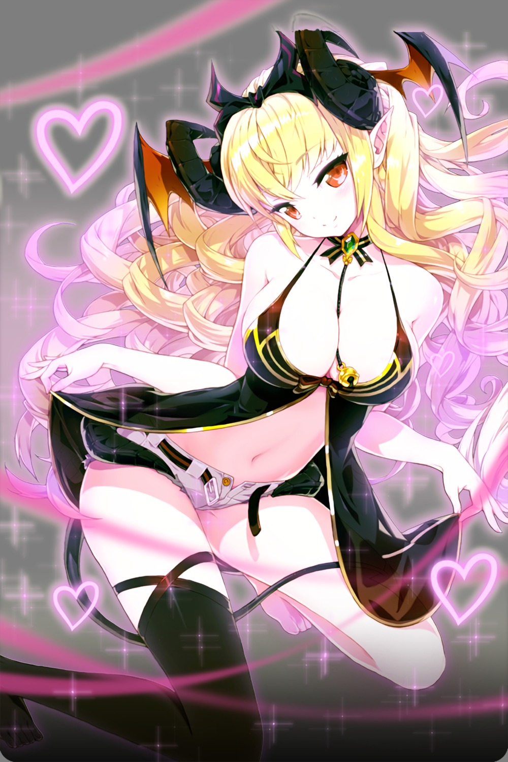 cleavage, comiccho, horns, pointy_ears, soccer_spirits, tail, thighhighs, transparent_png, wings