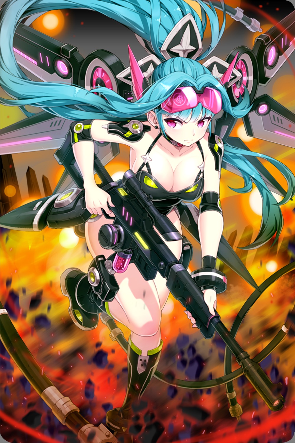 cleavage, comiccho, gun, leotard, mecha_musume, soccer_spirits, transparent_png, wings