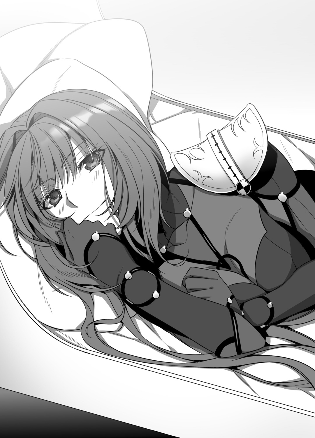 armor, bodysuit, fate/grand_order, monochrome, nina_(pastime), scathach_(fate)