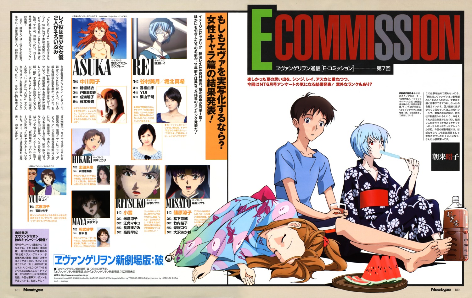 asaki_akiko, ayanami_rei, ikari_shinji, kimono, neon_genesis_evangelion, souryuu_asuka_langley