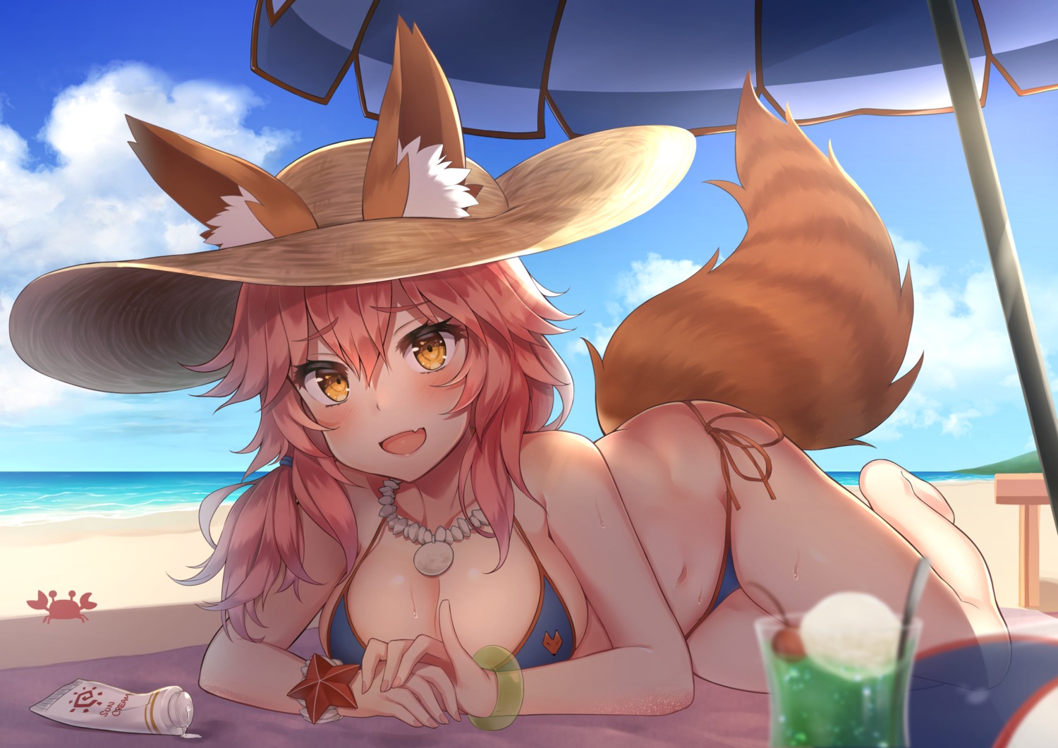 animal_ears, bikini, cleavage, fate/extra, fate/stay_night, kitsune, swimsuits, tail