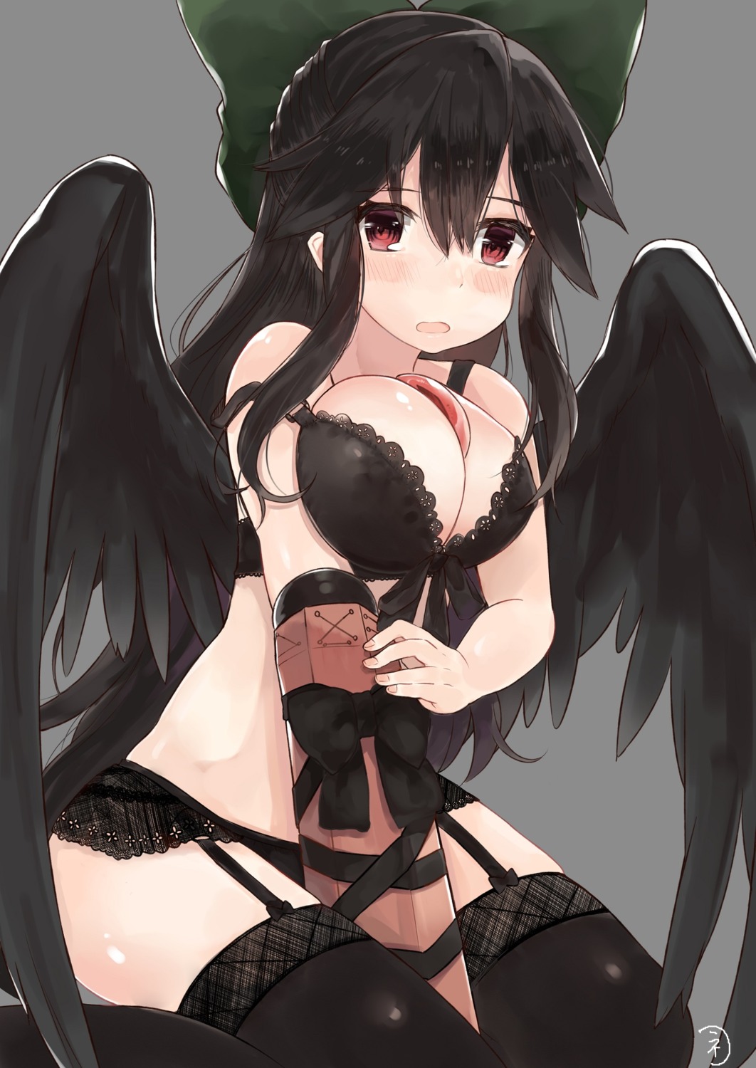 bra, niseneko_(mofumofu_ga_ienai), pantsu, reiuji_utsuho, stockings, thighhighs, touhou, wings