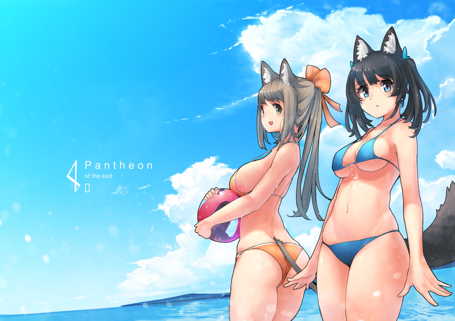animal_ears, arukiru, ass, bikini, swimsuits, tail, underboob, wet
