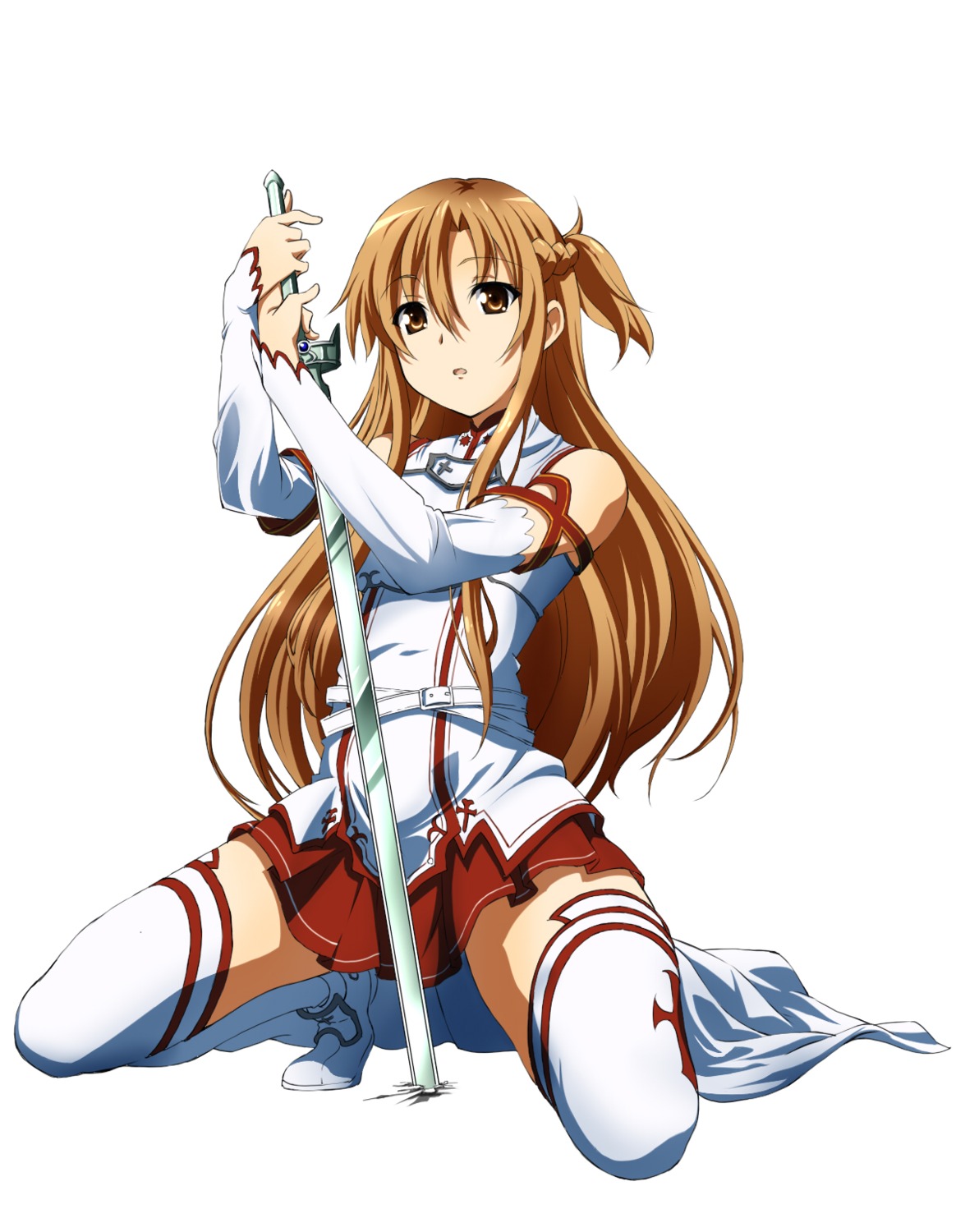 anno_masato, asuna_(sword_art_online), sword, sword_art_online, thighhighs