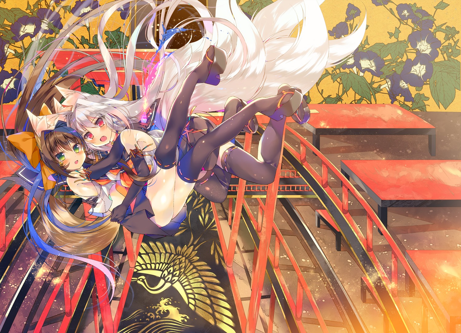 animal_ears, japanese_clothes, saichuu, tail, thighhighs