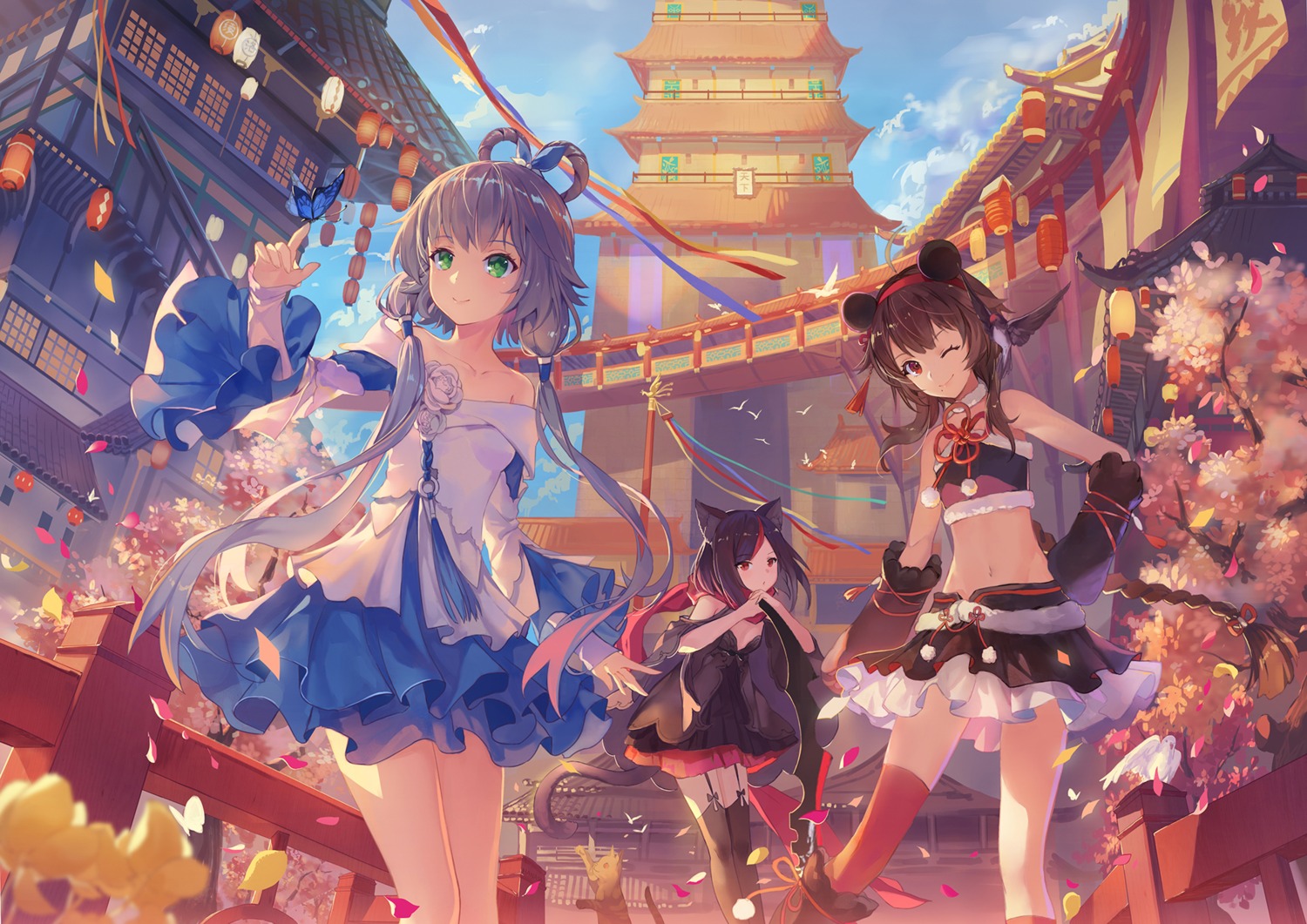 animal_ears, criin, crossover, dress, luo_tianyi, nekomimi, stockings, tail