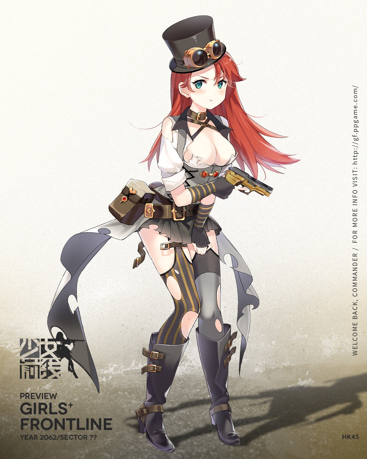 girls_frontline, gun, heels, hk45_(girls_frontline), infukun, no_bra, open_shirt, stockings, thighhighs, torn_clothes