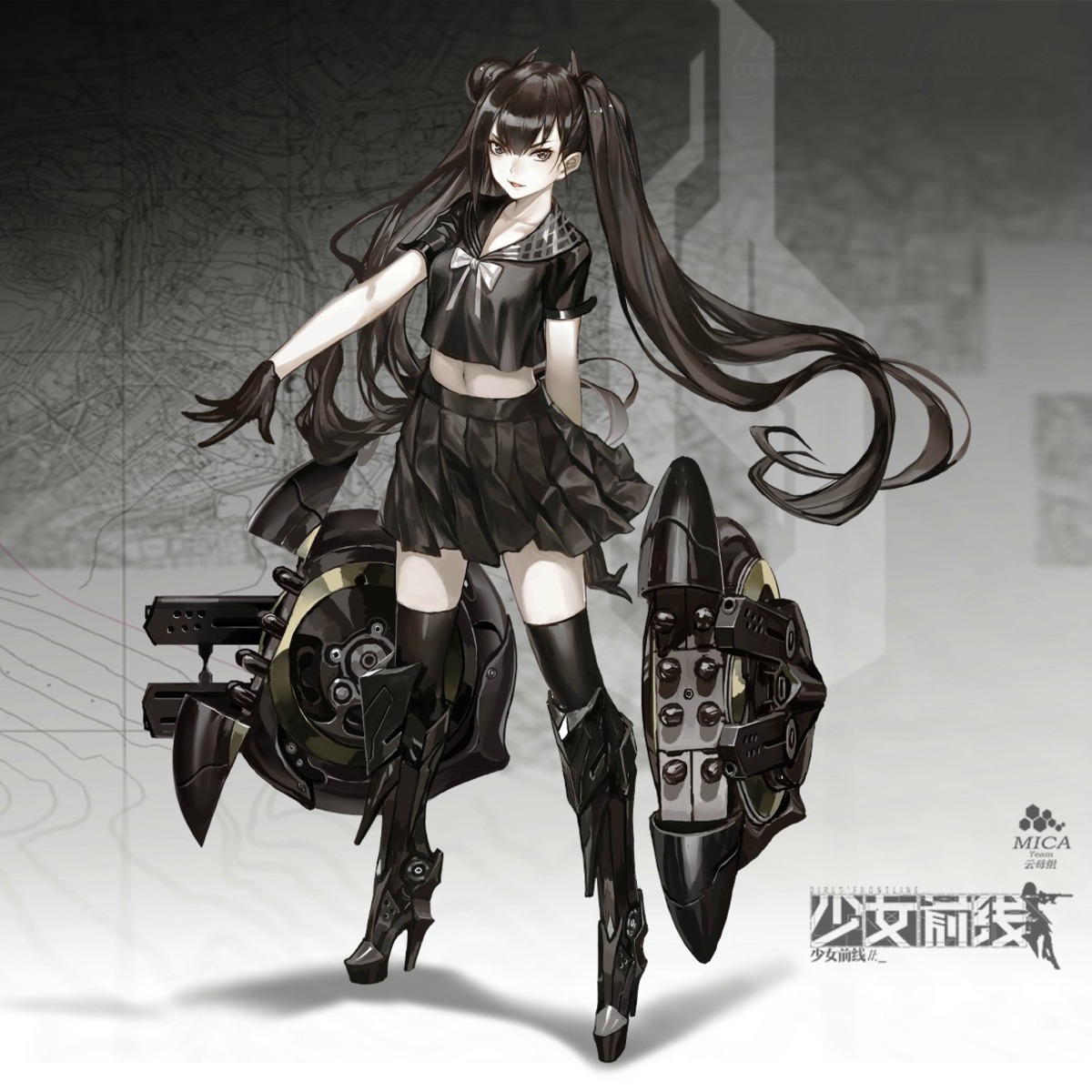 girls_frontline, gun, heels, infukun, ouroboros_(girls_frontline), seifuku, thighhighs