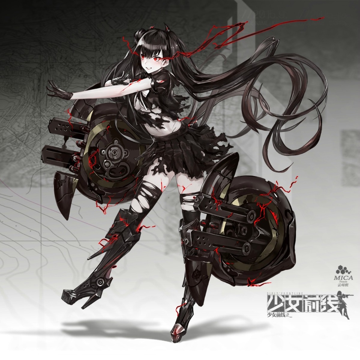 cleavage, girls_frontline, gun, heels, infukun, no_bra, ouroboros_(girls_frontline), seifuku