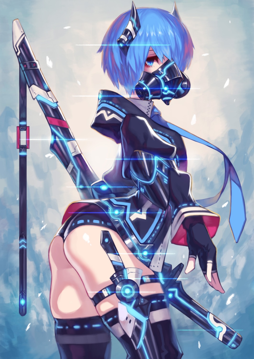 ass, doku-chan_(dokkudokudoku), horns, sword, thighhighs