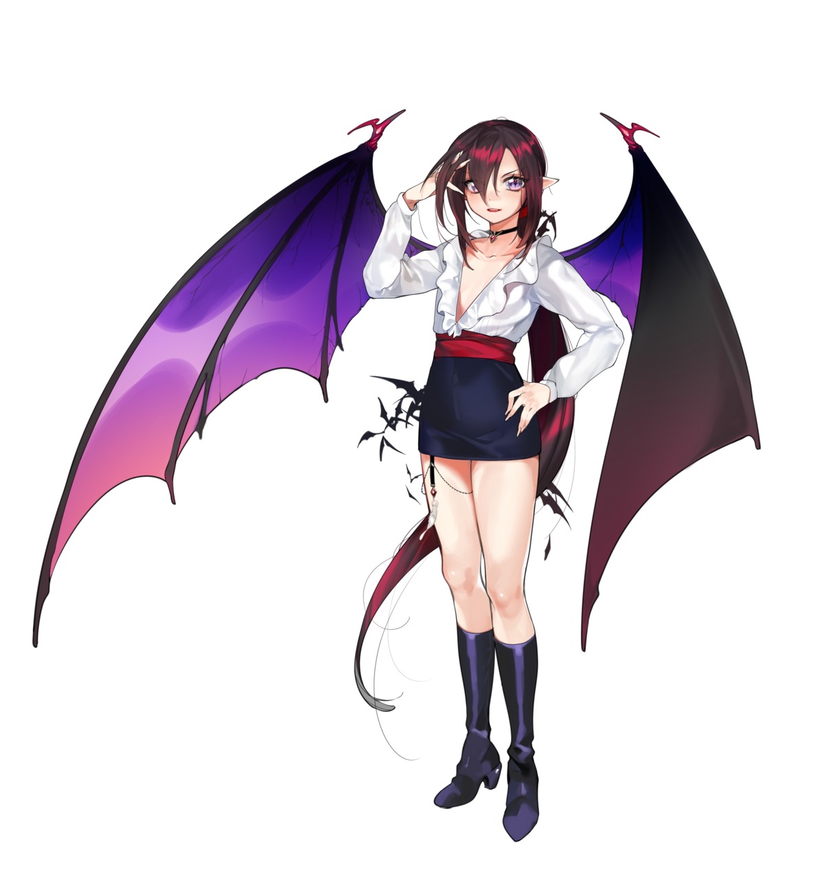 heels, lady_bat, mermaid_melody_pichi_pichi_pitch, ohisashiburi, open_shirt, pointy_ears, wings