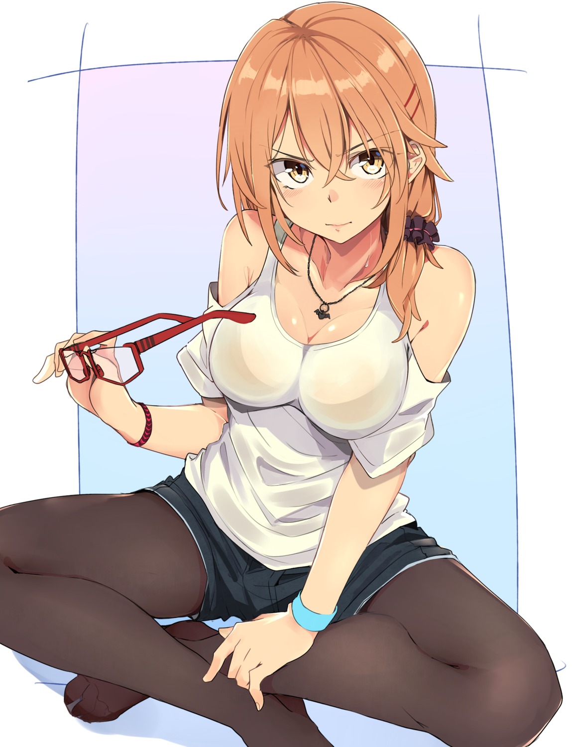cleavage, kazenoko, megane, pantyhose