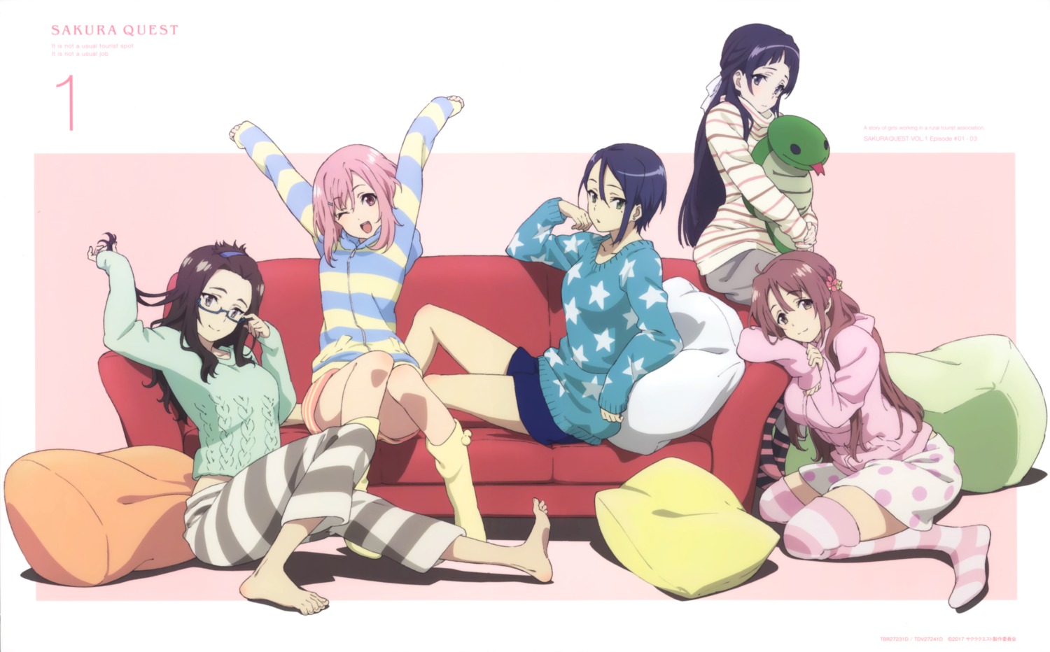 koharu_yoshino, kouzuki_sanae, megane, midorikawa_maki, oribe_ririko, sakura_quest, shinomiya_shiori, sweater