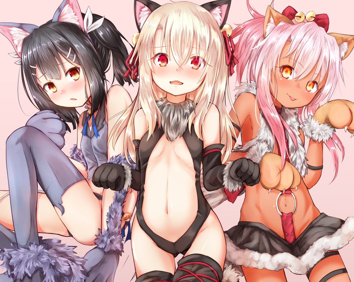 animal_ears, baram, chloe_von_einzbern, fate/kaleid_liner_prisma_illya, fate/stay_night, illyasviel_von_einzbern, miyu_edelfelt, nekomimi, no_bra, pantsu, tail, thighhighs