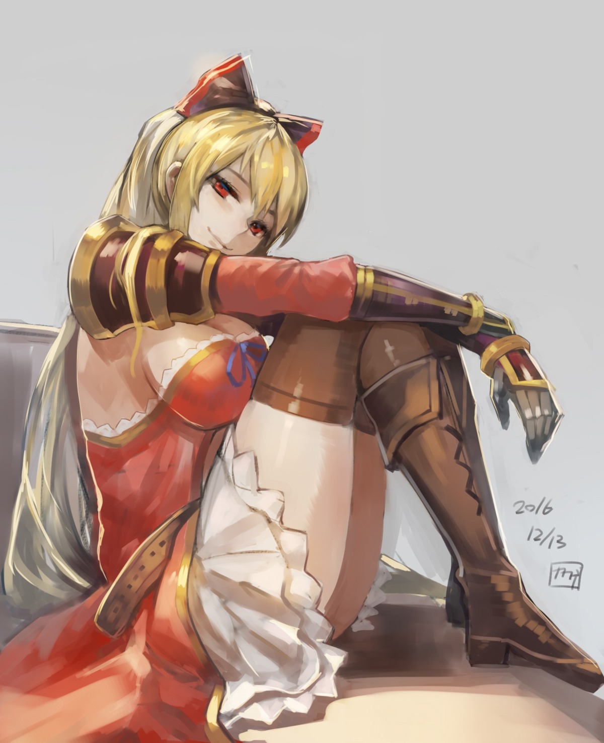 armor, cleavage, granblue_fantasy, kakage, thighhighs, vila_(granblue_fantasy)