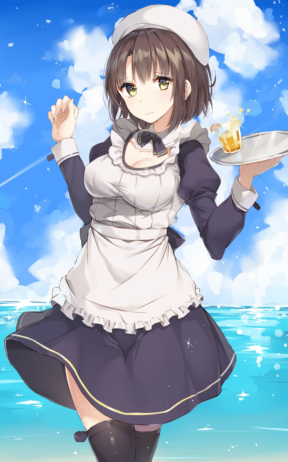cleavage, katou_megumi, maid, rikoma, saenai_heroine_no_sodatekata, thighhighs, waitress